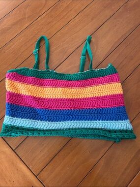 Hollister Crochet Knit Rainbow Stripe Crop Tank Top Size Medium